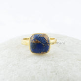 Copper Lapis Lazuli Ring - Handcrafted Ring - Pure Silver - 10x10mm Cushion - Dainty Jewelry - Gift For Lover - Jewelry For Grand Daughter